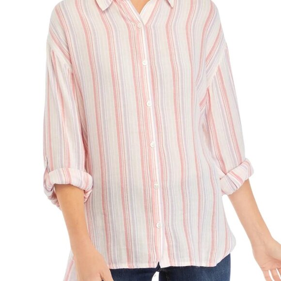 Gloria Vanderbilt Plus Size Amanda Shirt - Greeting Stripe Pink Dogwood 3X NWT - Picture 2 of 4